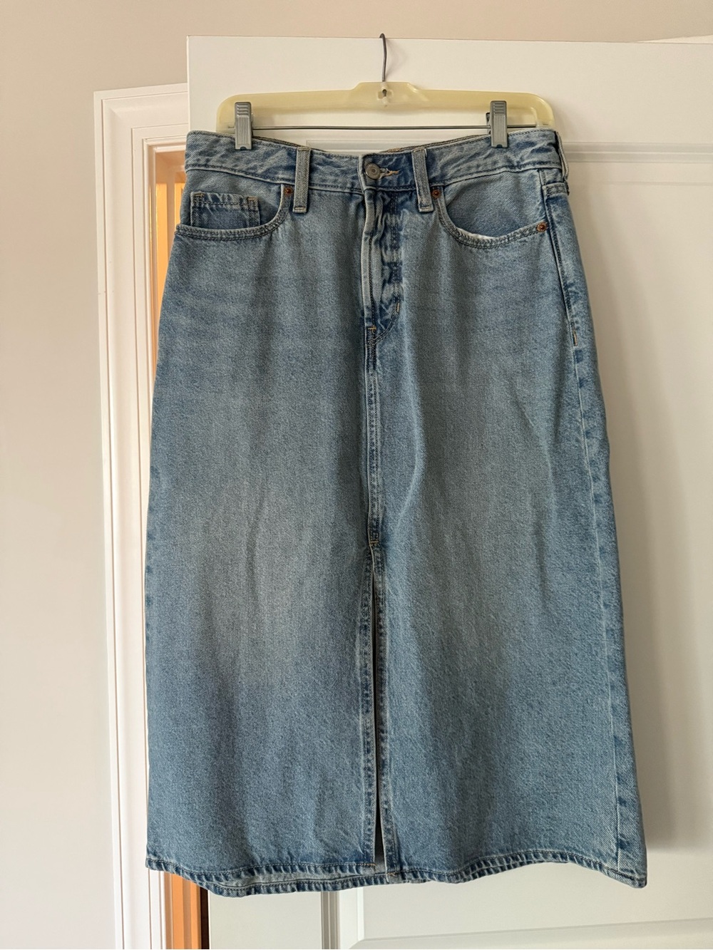Old Navy Light Blue Denim Midi Skirt with Front Slit